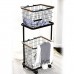 2 Tiers Laundry Basket Cart Household Clothes Storage Organizer Movable Layered Rack Storage Shelf