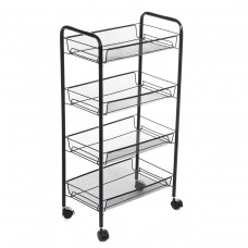 4  layer Black Kitchen Storage Rack Round Tube Rack Trolley Shelf With Wheels