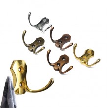 Retro Clothes Double Hooks Coat Hat Robe Holder Wall Hanger Zinc Alloy